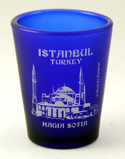 ISTANBUL TURKEY HAGIA SOFIA COBALT BLUE FROSTED SHOT GLASS SHOTGLASS