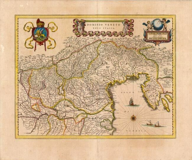c. 1635 ANCIENT Antique Map Engraving of REPUBLIC OF VENICE by WILLEM J BLAEU