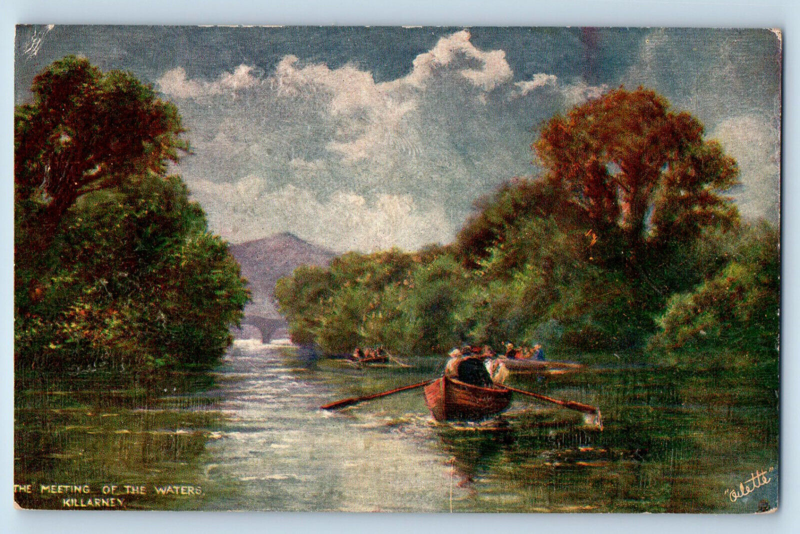 Killarney Ireland Postcard Meeting of Waters Boat Canoeing c1910 Oilette Tuck
