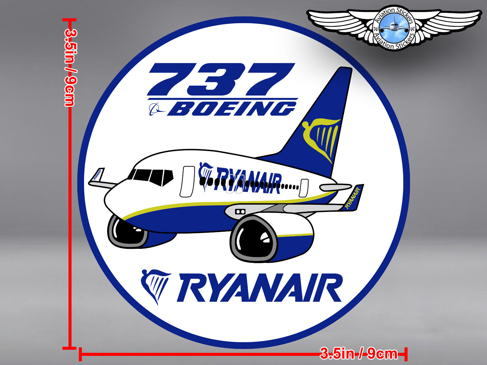 RYANAIR RYAN AIR PUDGY BOEING B 737 B737 ROUND DECAL / STICKER