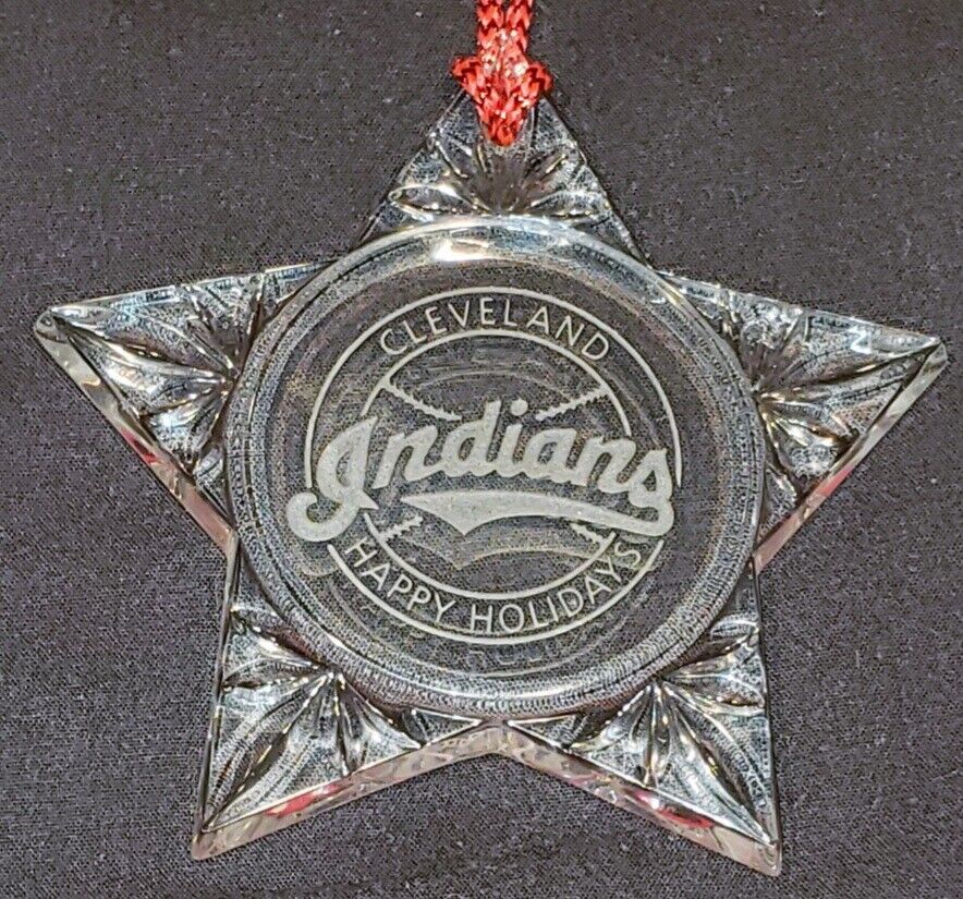 Vintage 1990\'s Cleveland Indians Etched Glass Star Ornament MLB No Box MINT