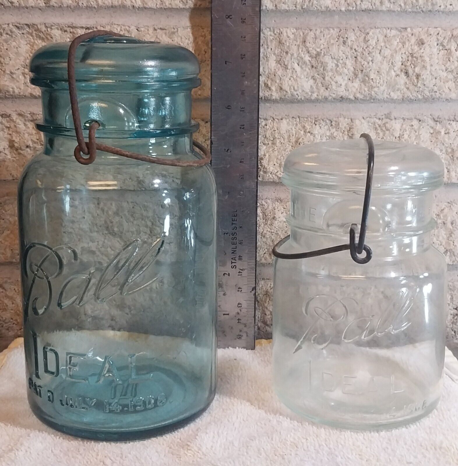 Old Ball IDEAL PAT’D JULY 14, 1908 Quart Canning Jar- Blue Glass Lid & Clear Jar