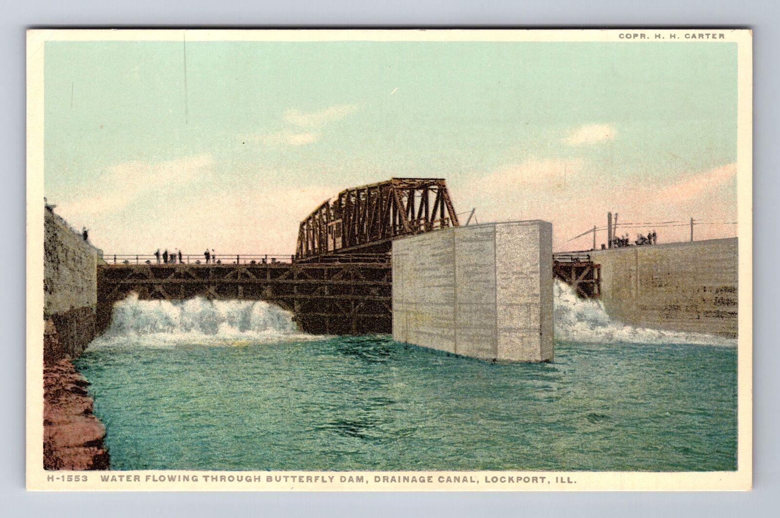Lockport IL-Illinois, Water Flowing Through Butterfly Dam, Vintage Postcard