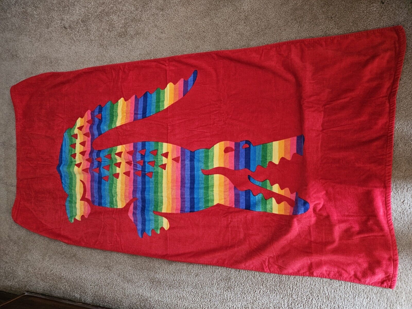Authentic 100% Cotton Lacoste Pride Beach Towel Red W/Rainbow Logo NWOT 35\