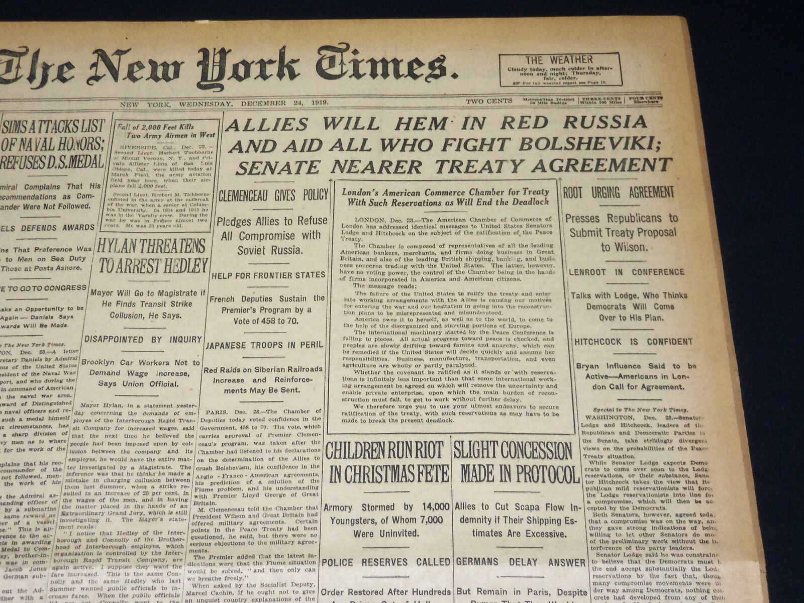1919 DECEMBER 24 NEW YORK TIMES - ALLIES WILL HEM IN RED RUSSIA - NT 8533