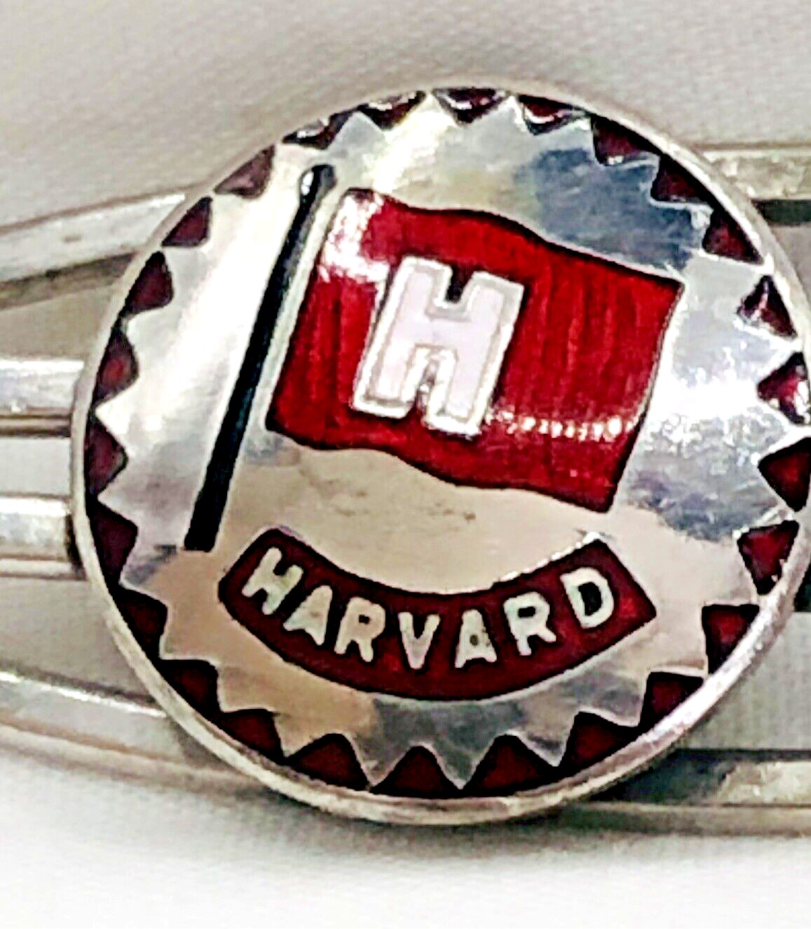 Vintage HARVARD University Silver Tone  Enamel Tie Bar Clasp