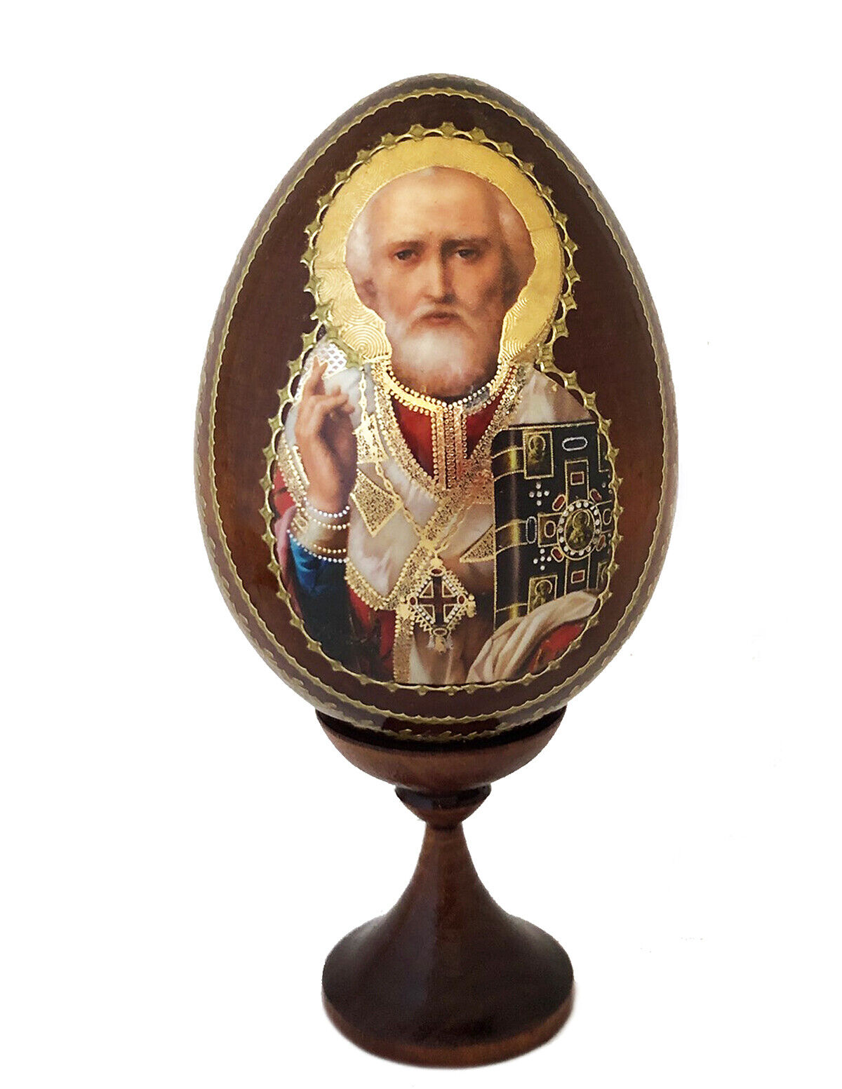 Saint St Nicholas Russian Wooden Icon Egg Gift  5