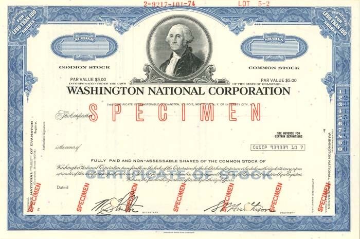 Washington National Corporation - Specimen Stocks & Bonds