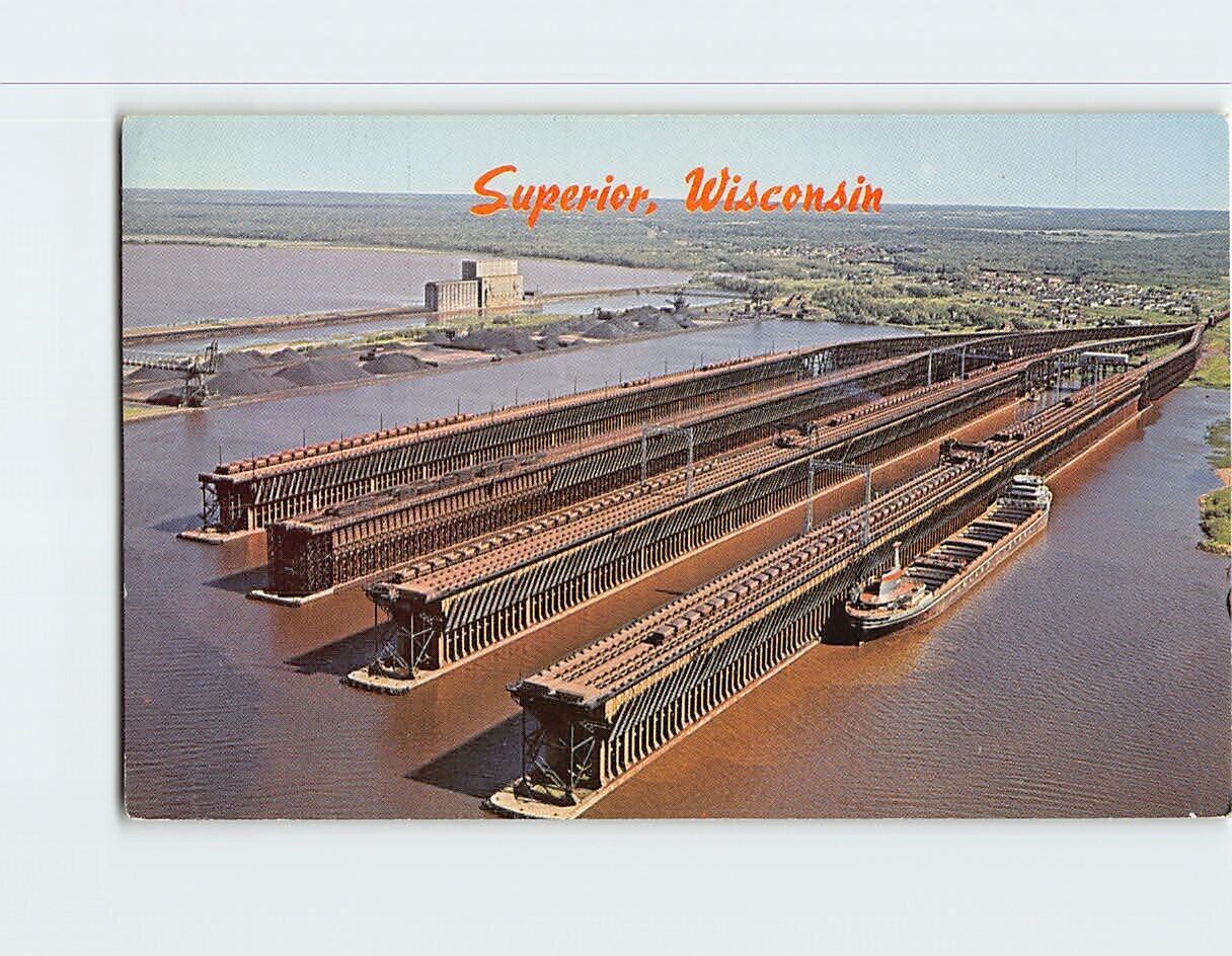 Postcard Aerial View Of Ore Docks Superior Wisconsin USA