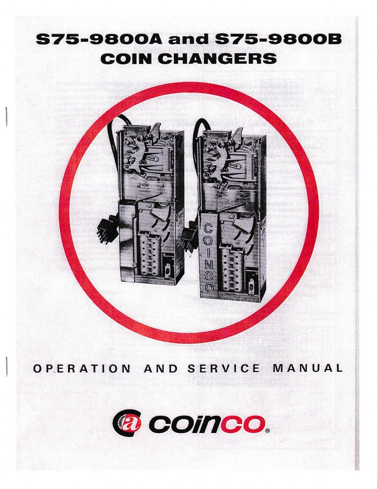 COINCO S75-9800A AND S75-9800B COIN CHANGER MANUAL - NEW