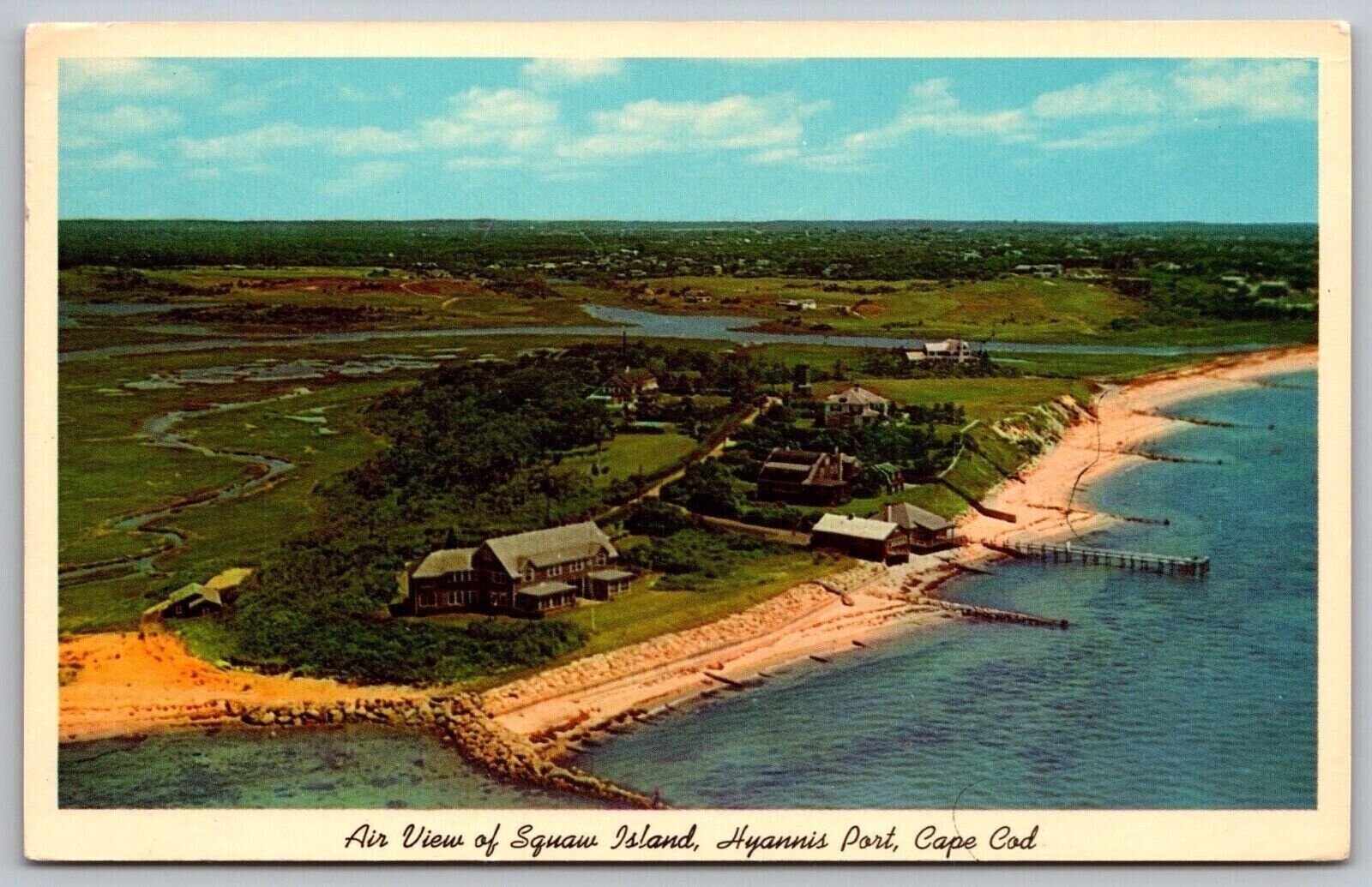 Aerial View Squaw Island Hyannis Port Cape Cod Massachusetts Shoreline Postcard