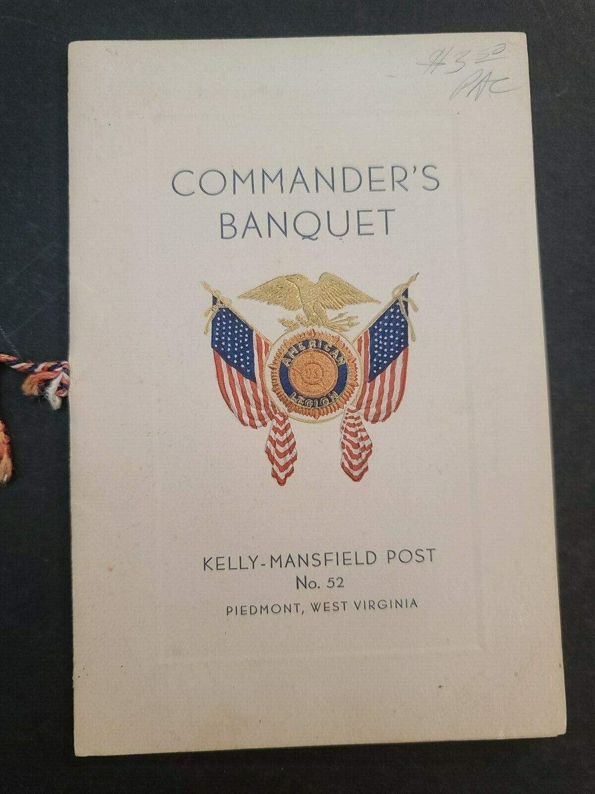 1941 Commanders Banquet Program Kelly Mansfield Post American Legion Piedmont WV