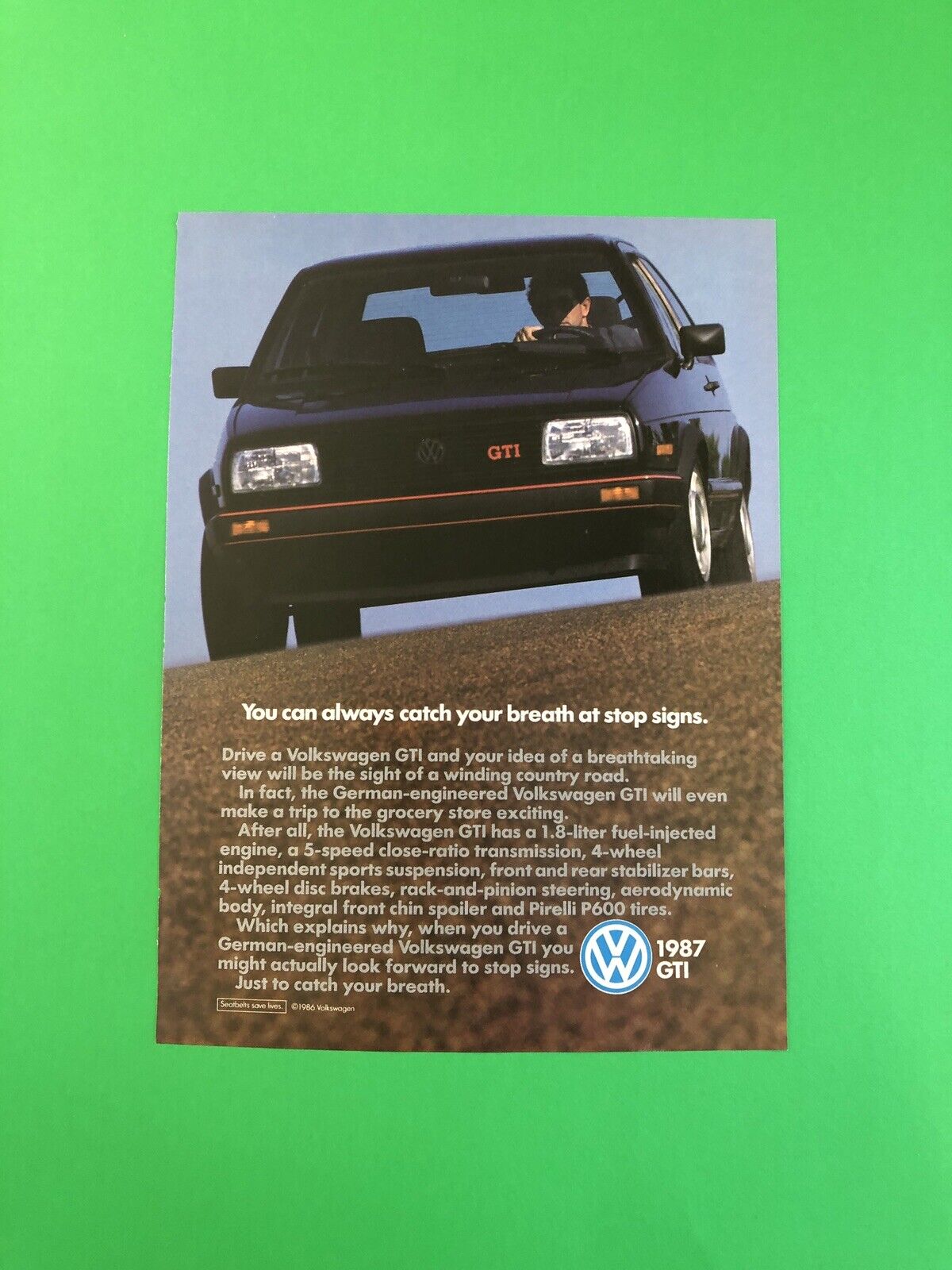 1987 VOLKSWAGEN GTI VW VINTAGE ORIGINAL PRINT AD ADVERTISEMENT PRINTED