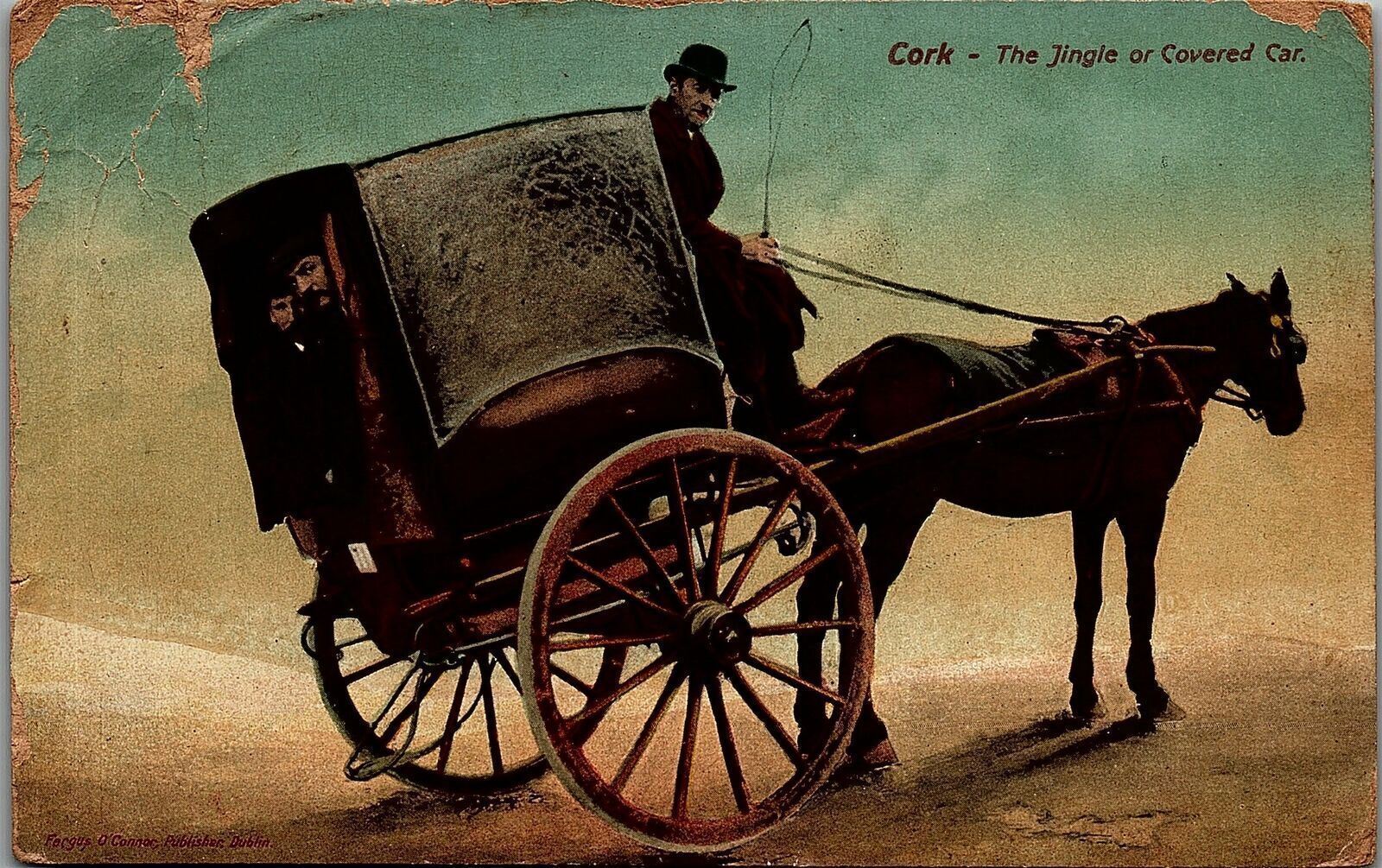 c1910 IRELAND COUNTY CORK THE JINGLE OR COVERED CAR POSTCARD 36-190