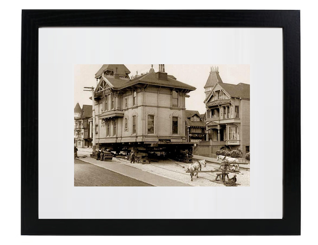 1908 San Francisco HORSES MOVING A HOUSE Retro Matted & Framed Picture Photo