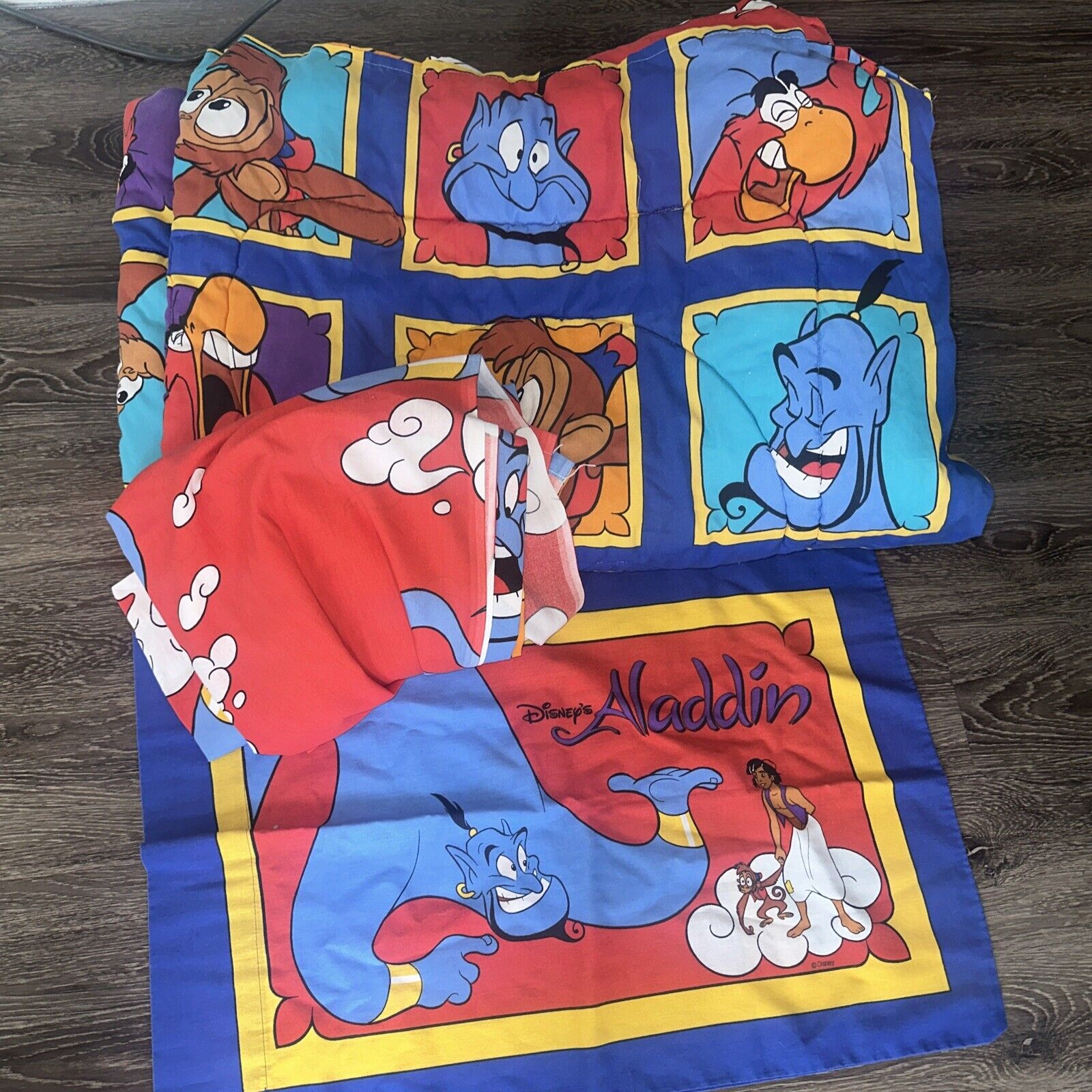 Vintage 1990s Disney Aladdin Comforter, Sheet Flat Pillowcase Twin Size