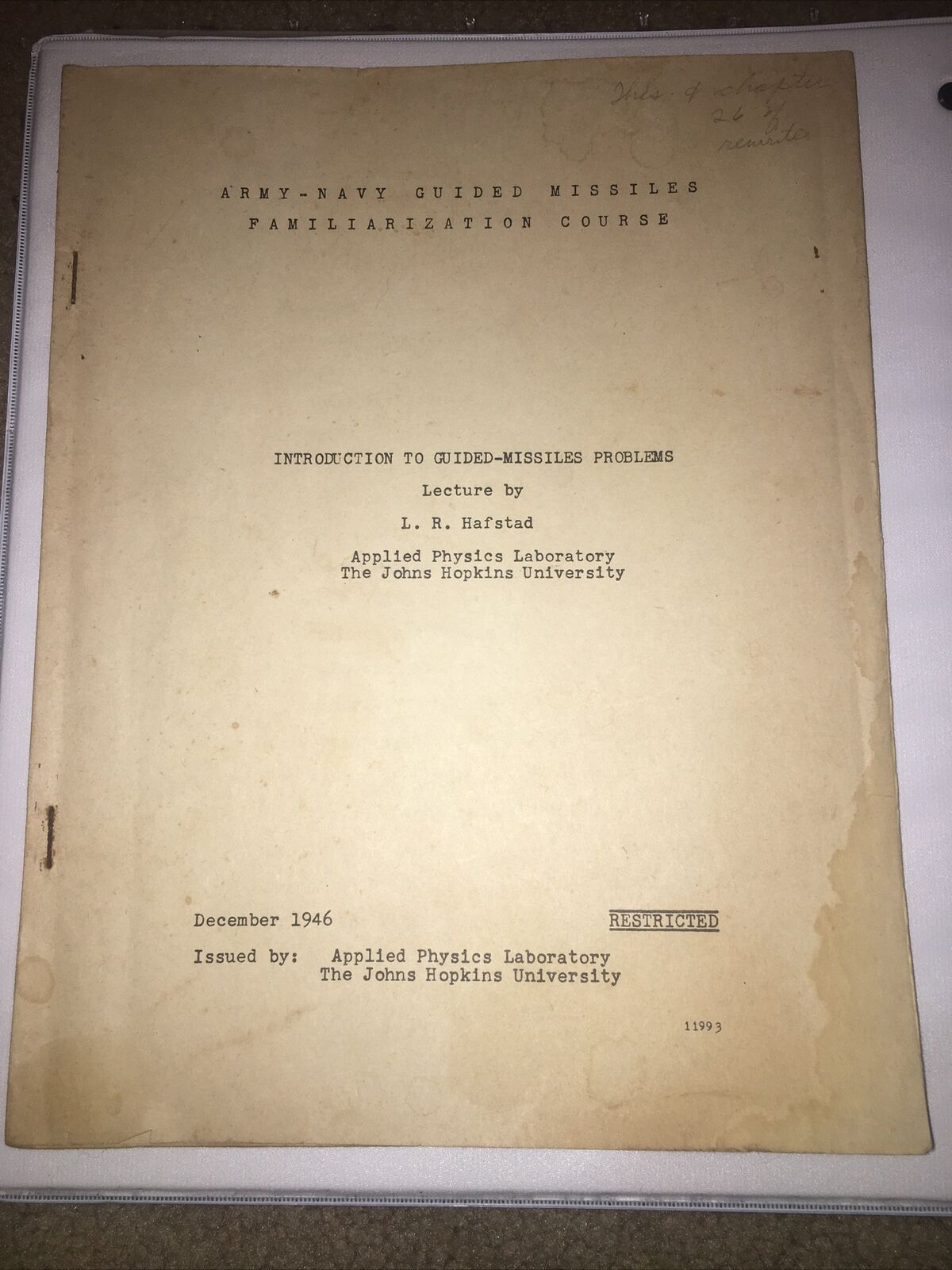 1946 Army-Navy Guided Missiles Familiarization Course *RARE*