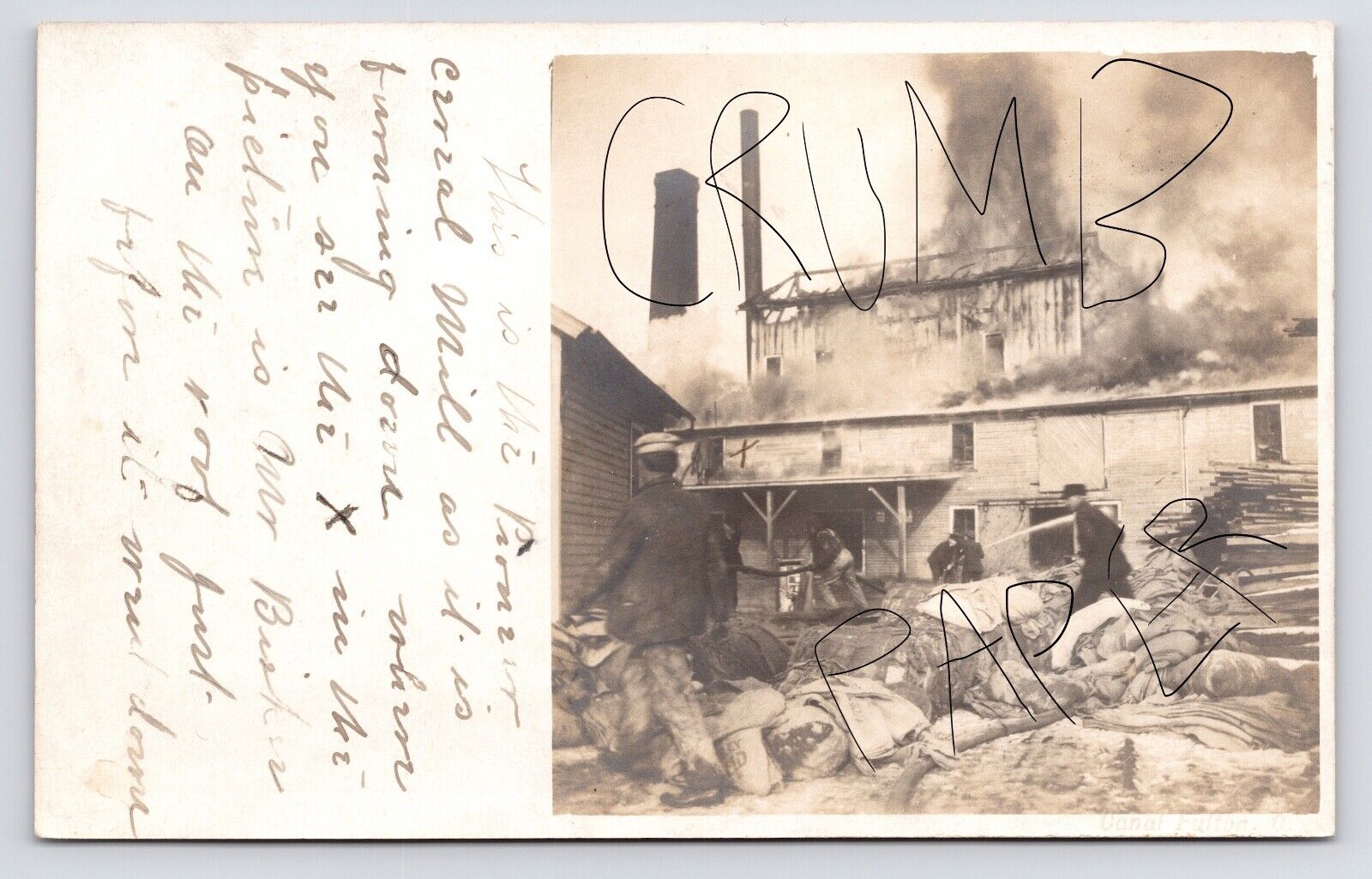 c1900s~Mill Fire~Man on Flaming Roof~Canal Fulton Ohio OH~Antique RPPC Postcard