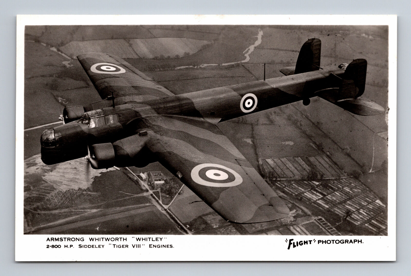 RPPC WWII RAF Armstrong Whitworth Whitley Bomber FLIGHT Photograph Postcard