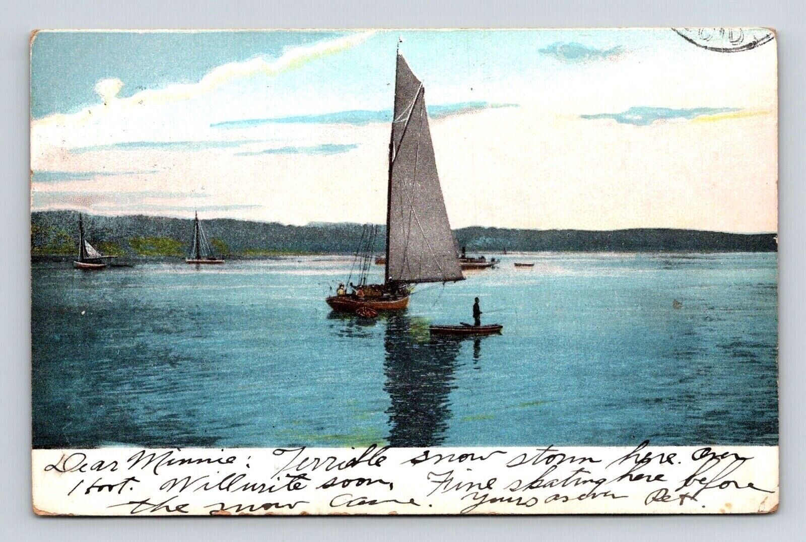 New York NY New York Harbor Scenic Sailing UDB Cancel WOB WOF Postcard