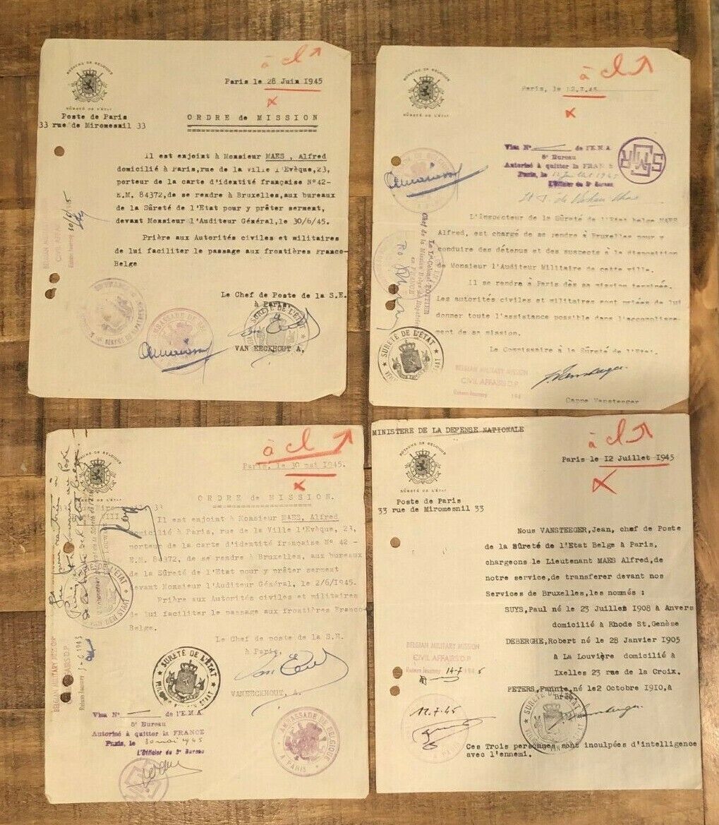 Lot of 4 - BELGIAN World War 2 Documents - Documents in French - Dated 1945