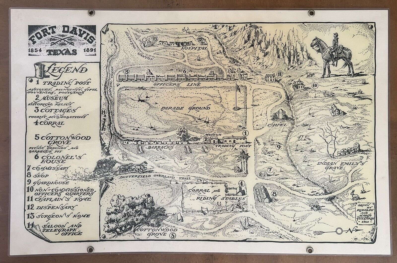 Rare Vintage Fort Davis Texas 1854-1891 Map Placemat Laminated Double Sided