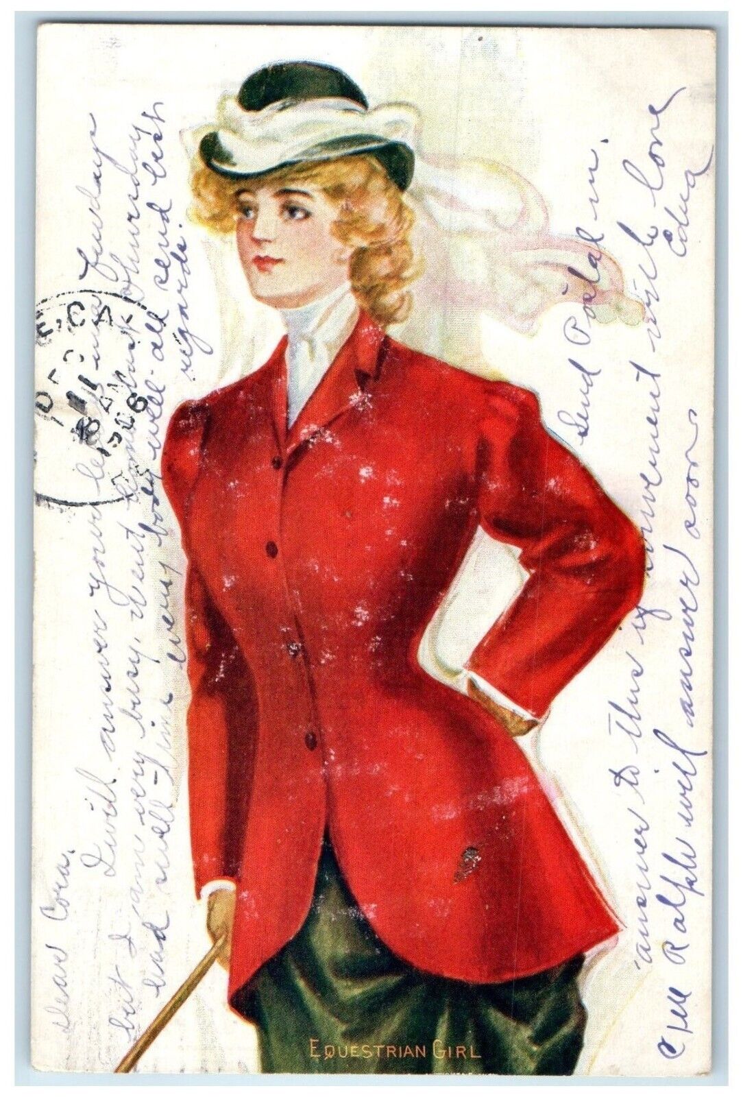 1906 Pretty Equestrian Girl Curly Brown Hair Reno Nevada NV Antique Postcard