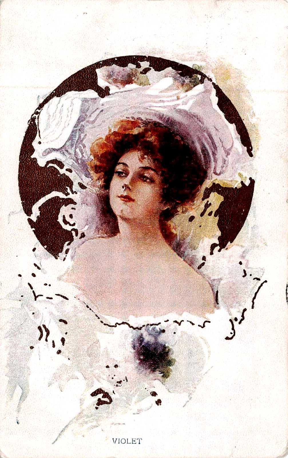 LOVELY VINTAGE 1908 POSTCARD  PRETTY  WOMAN WITH HAT  \