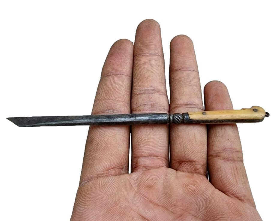Original Old Antique Iron Rare Bone Fitted Handle Paper Cutter Cum Dagger Knife