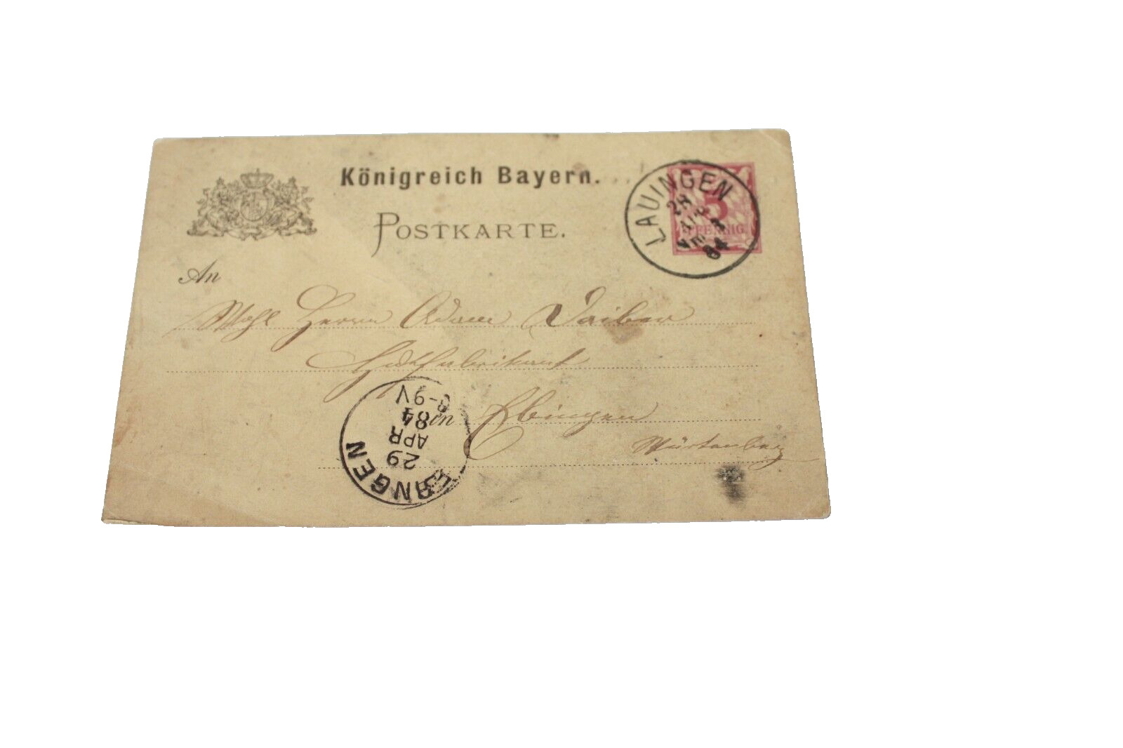 Antique 1884 German Post Card Used with Postal Indicia