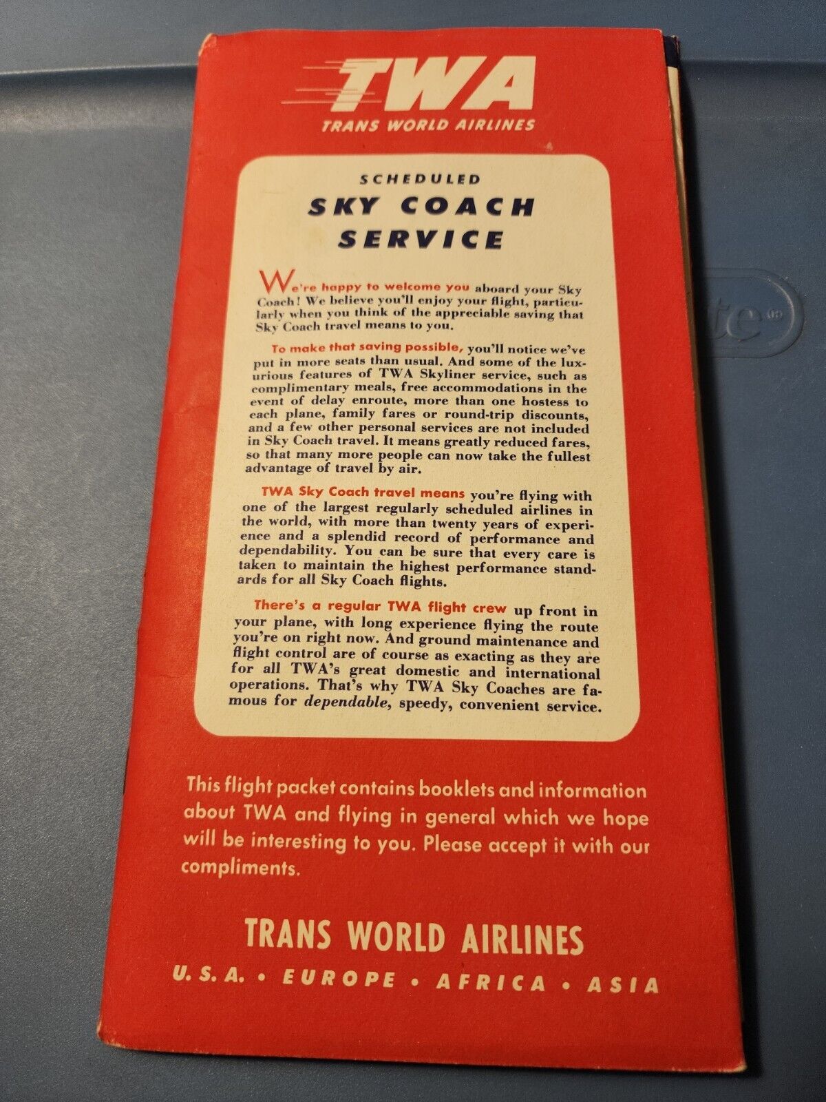 1952 TWA Airlines 7 Piece Flight Packet Route Timetable Pricing Schedule + RRP30