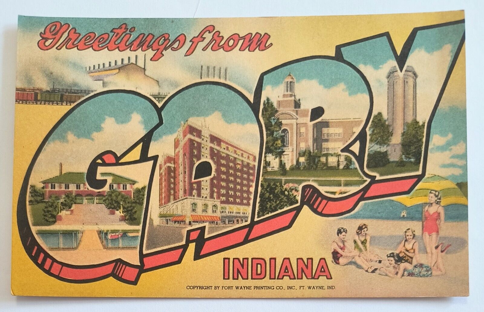 Gary IN Indiana LARGE Letter Greetings Vintage Postcard K1