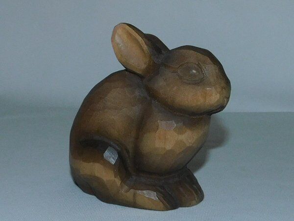 Vtg Huggler Wyss Switzerland Wood Carved Rabbit Bunny Sculpture Figurine Signed