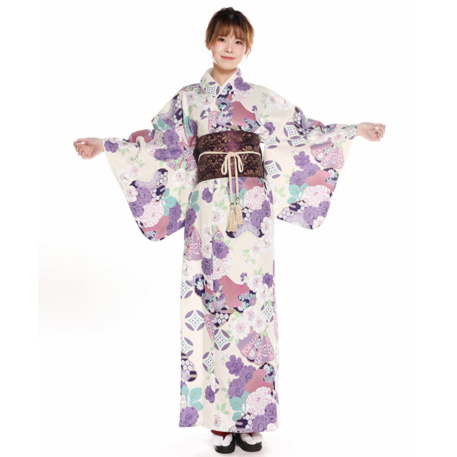 Women's Japanese Kimono Cosplay Traditional Costume Long Robe Yukata for