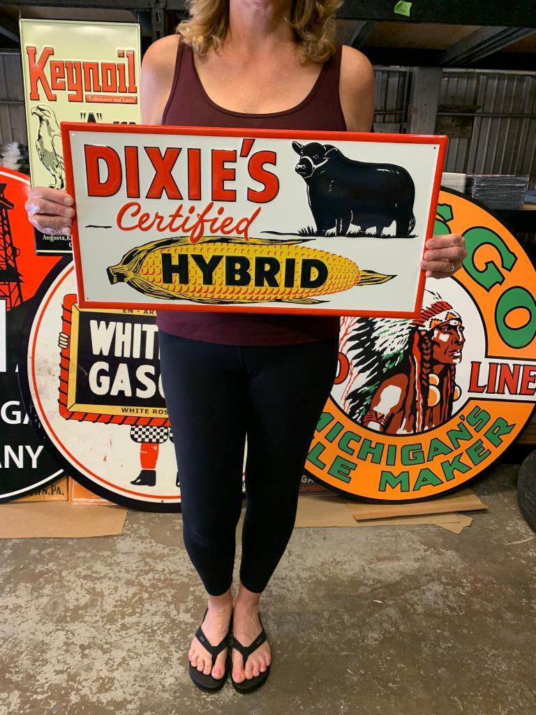 Antique Vintage Old Style Sign Dixie Hybrid Corn Made in USA