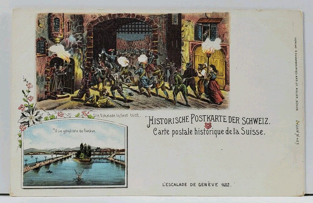 Suisse Historic Switzerland c1898 L\'ESCALADE DE GENEVE no.427 Postcard L7