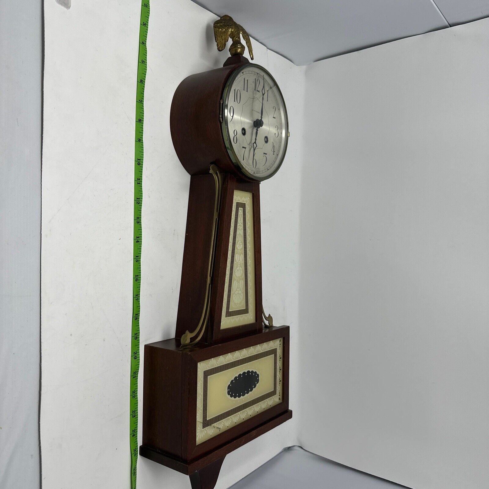 Vintage 1940s Seth Thomas 8 Day Banjo Wall Clock - Eagle Finial Topper - BEAUTY