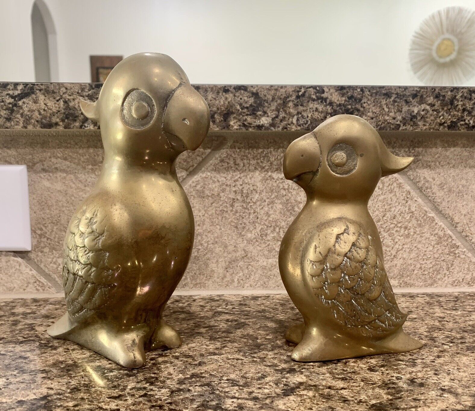 Vintage Mid Century Modern Brass Parrot Figurines