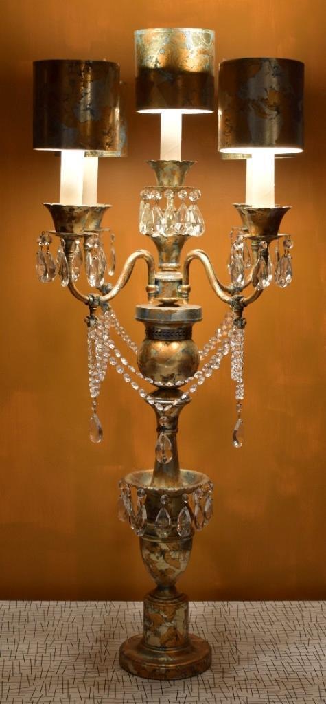 Vintage Mid Century Modern Crystal Pendant Candelabra Hall Table Lamp 42\