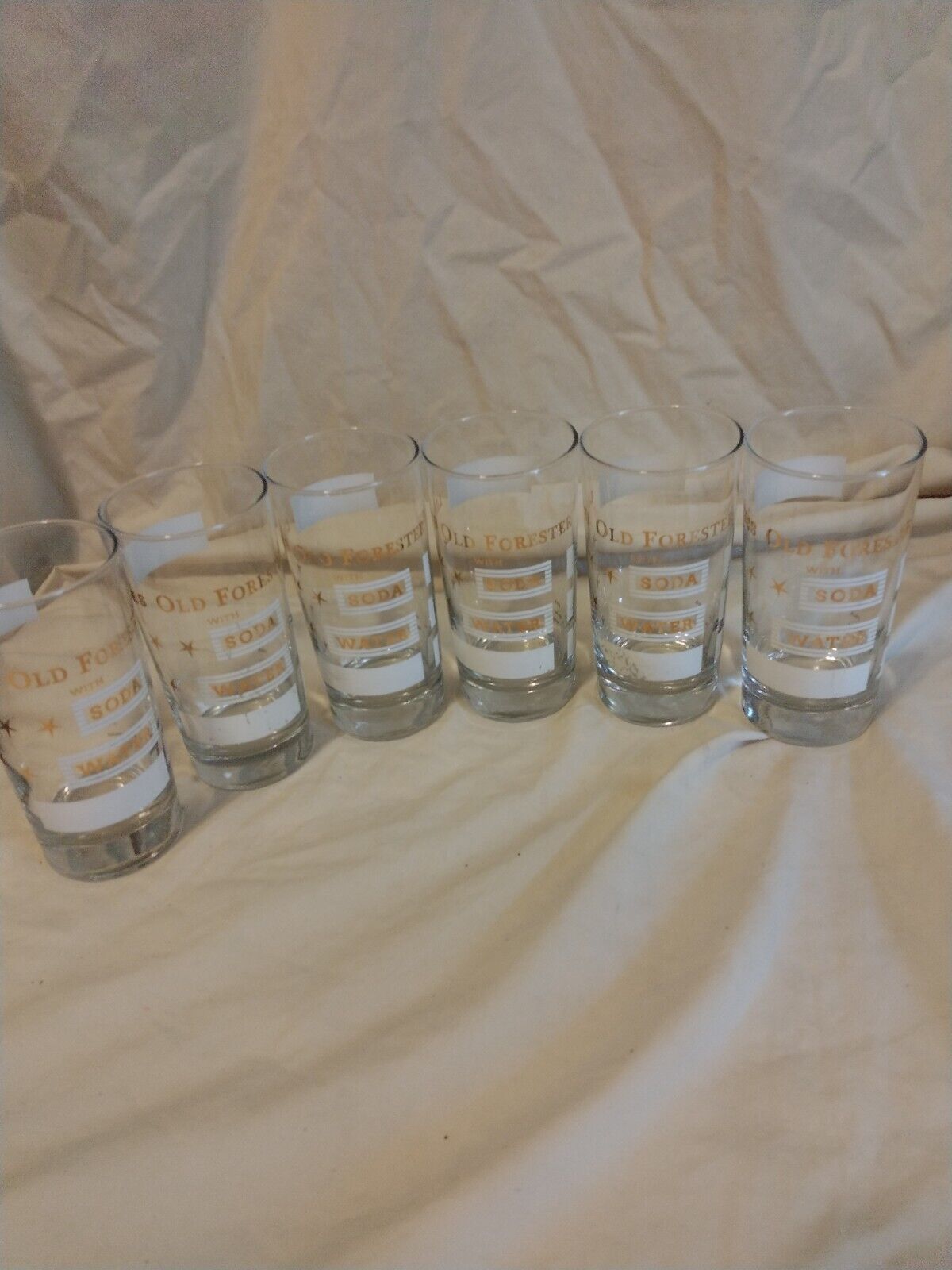 Two (6) Vintage Likes Old Forester With Soda Water Glasses / Tumblers