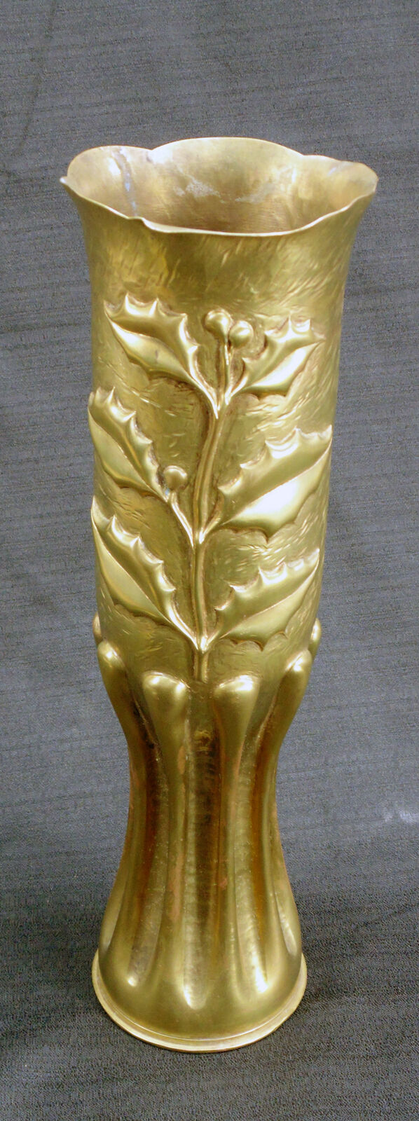 Vintage WWI WWII 75mm Military Brass Trench Fluted Art Vase Ornate Rare