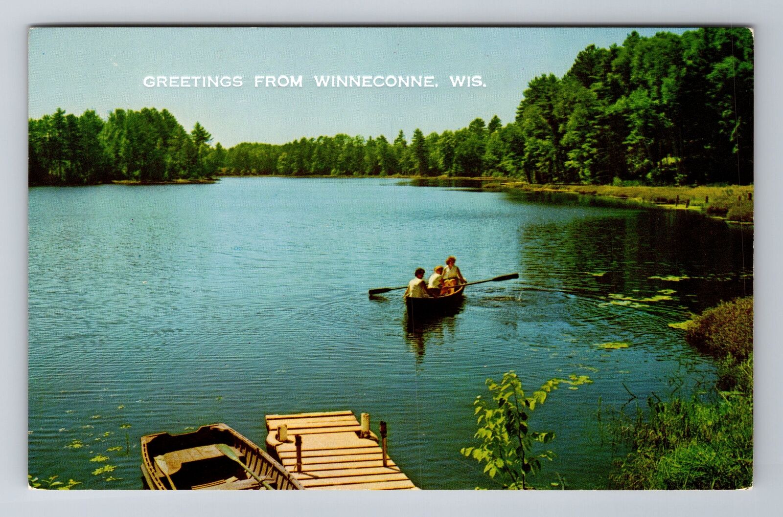 Winneconne WI-Wisconsin, General Greetings, Rowing on Lake, Vintage Postcard