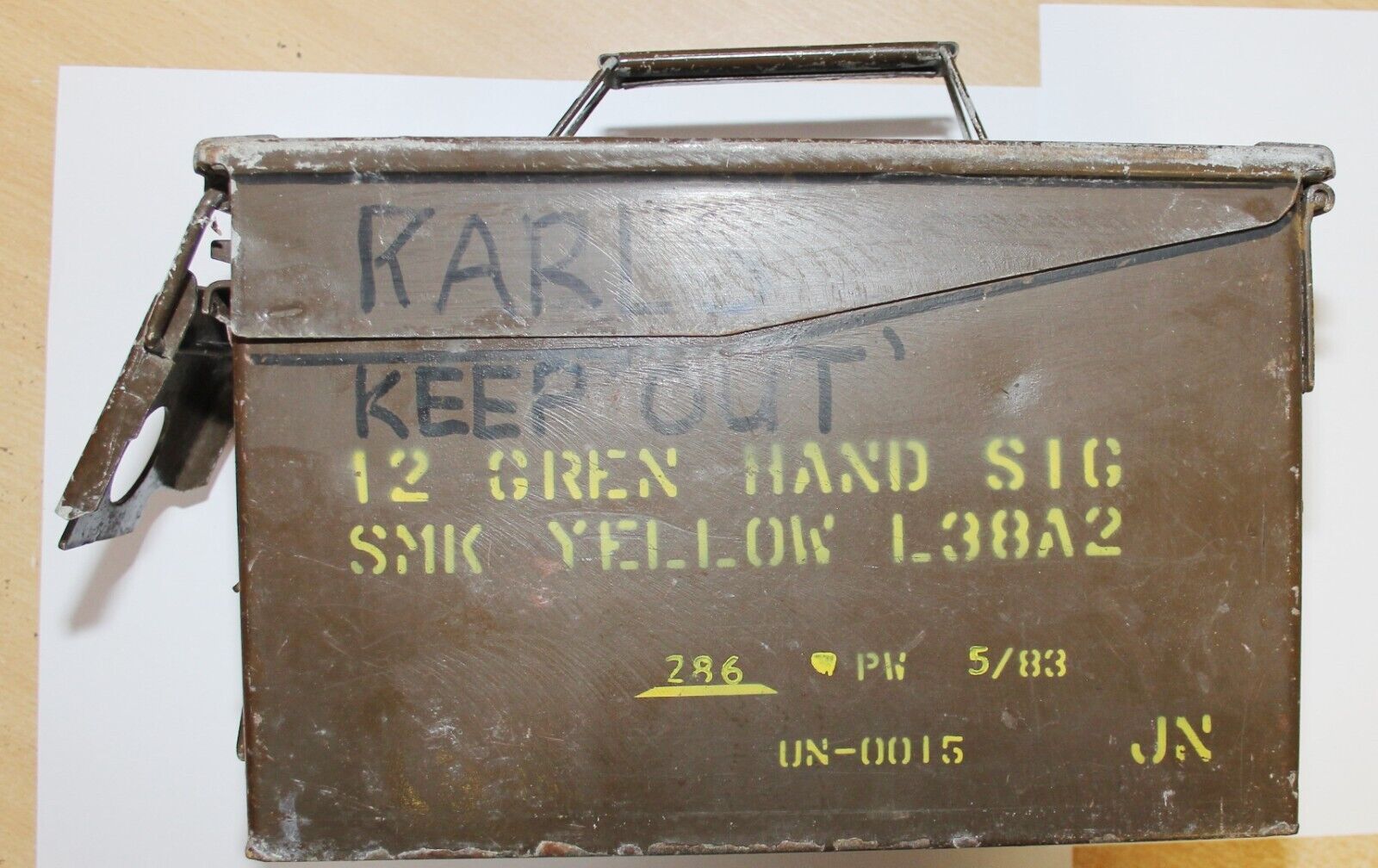1983 British Army Ammo Box, Yellow Smoke Signal Grens (Empty)