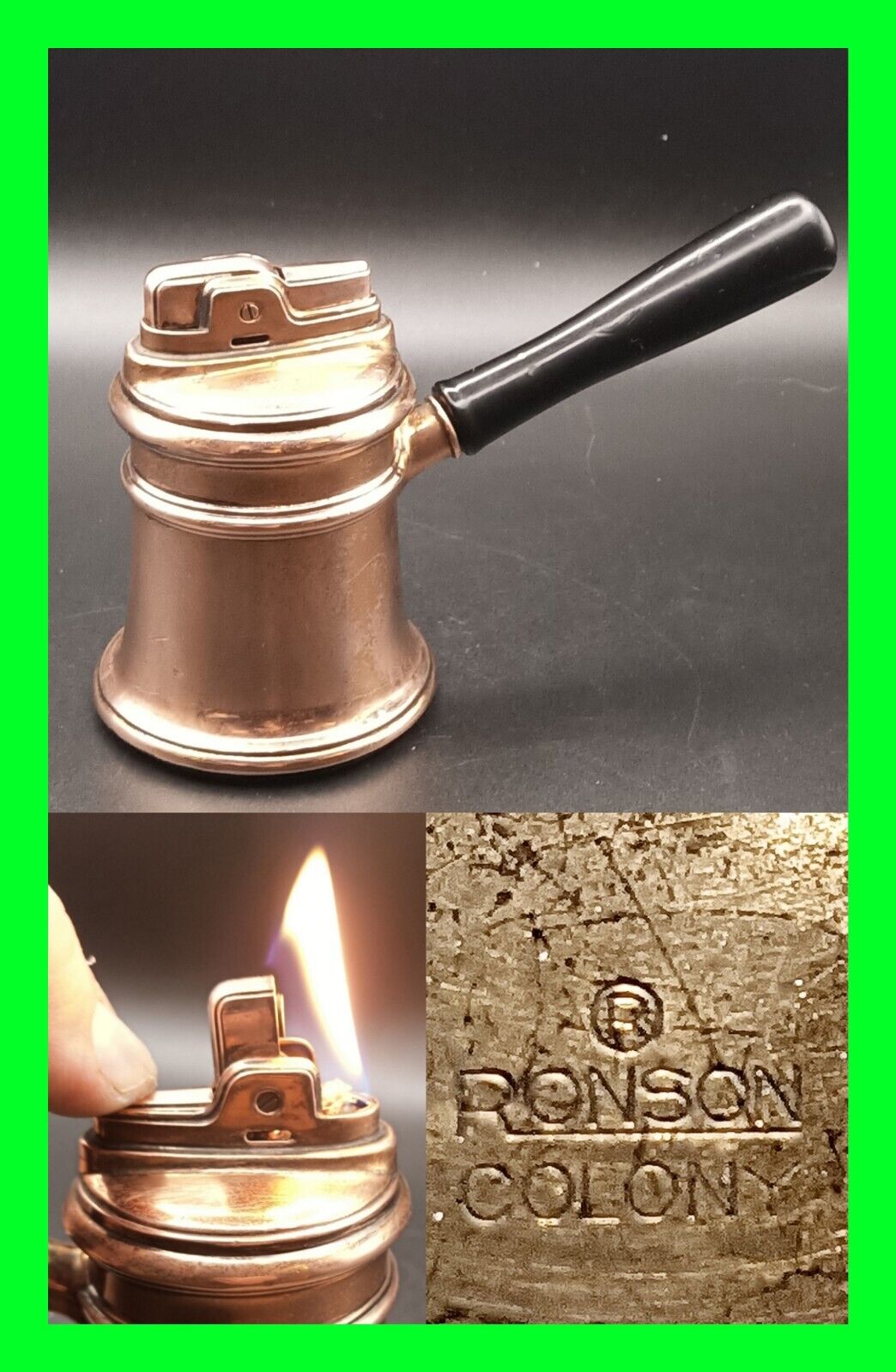 Unique Vintage 1950's Copper Ronson Colony Table Lighter - In Working Condition 