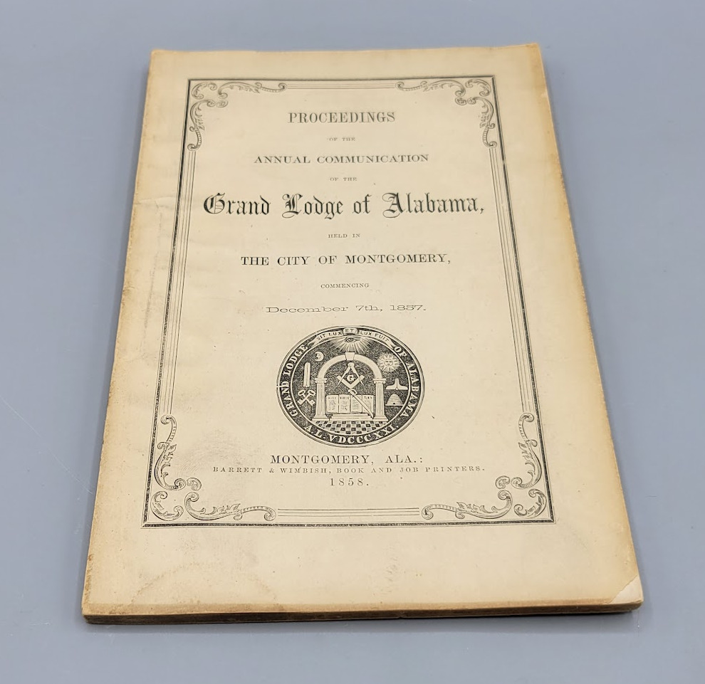 1857 Proceedings of the Annual Communication of the Grand Lodge of Alabama Book