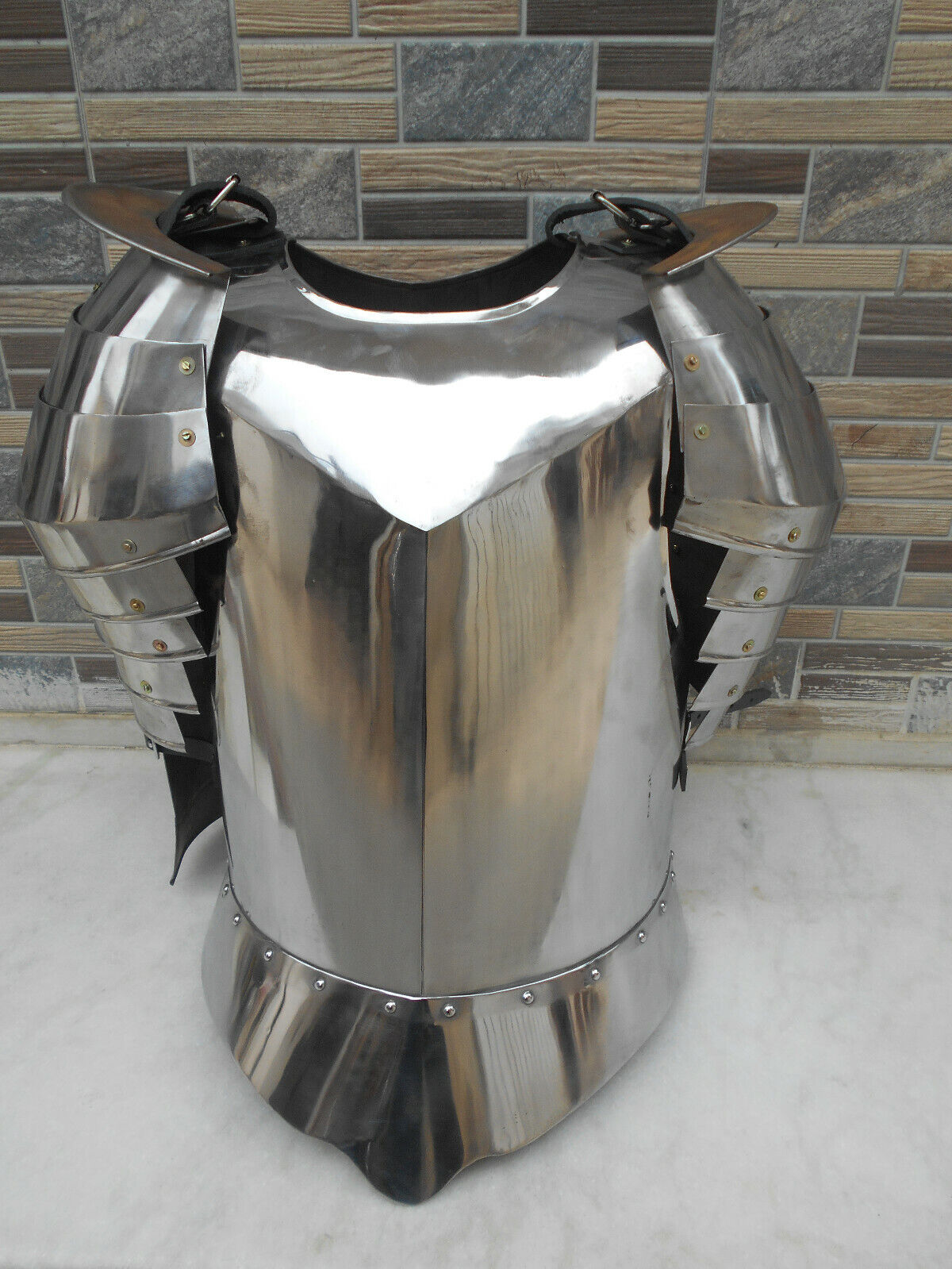 Silver Finish Medieval Knight Flute Armour Jacket W/ Shoulder Replica Gift Item