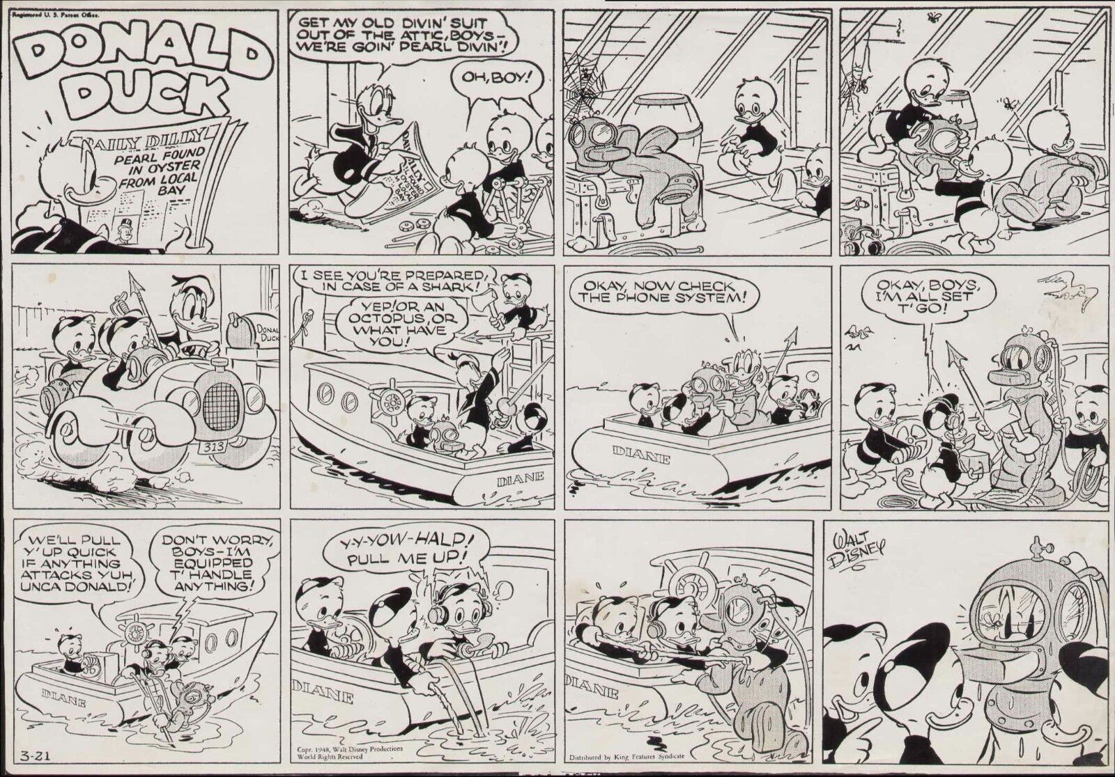 1948 WALT DISNEY DONALD DUCK ORIGINAL COMIC PAGE SUNDAY NEWSPAPER PRODUCTION ART