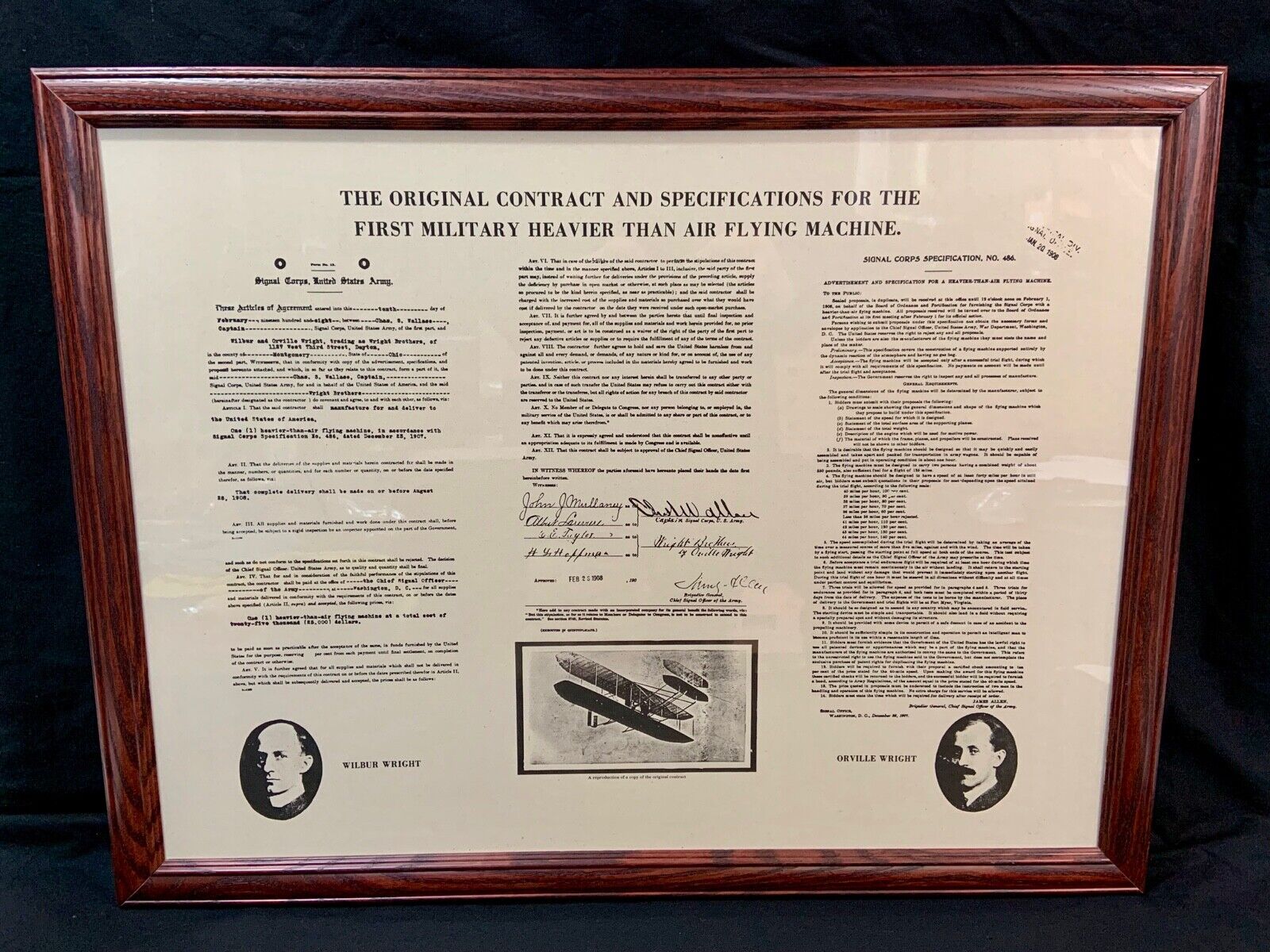 The Wright Brothers U.S. Air Force Airplane 1908 Military Contract Poster - NEW