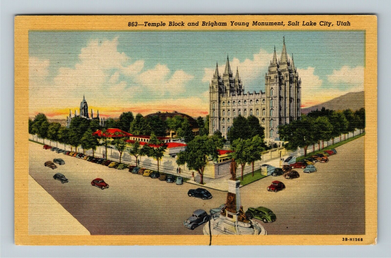 Salt Lake City UT-Utah, Temple, Brigham Young Monument, c1947 Vintage Postcard