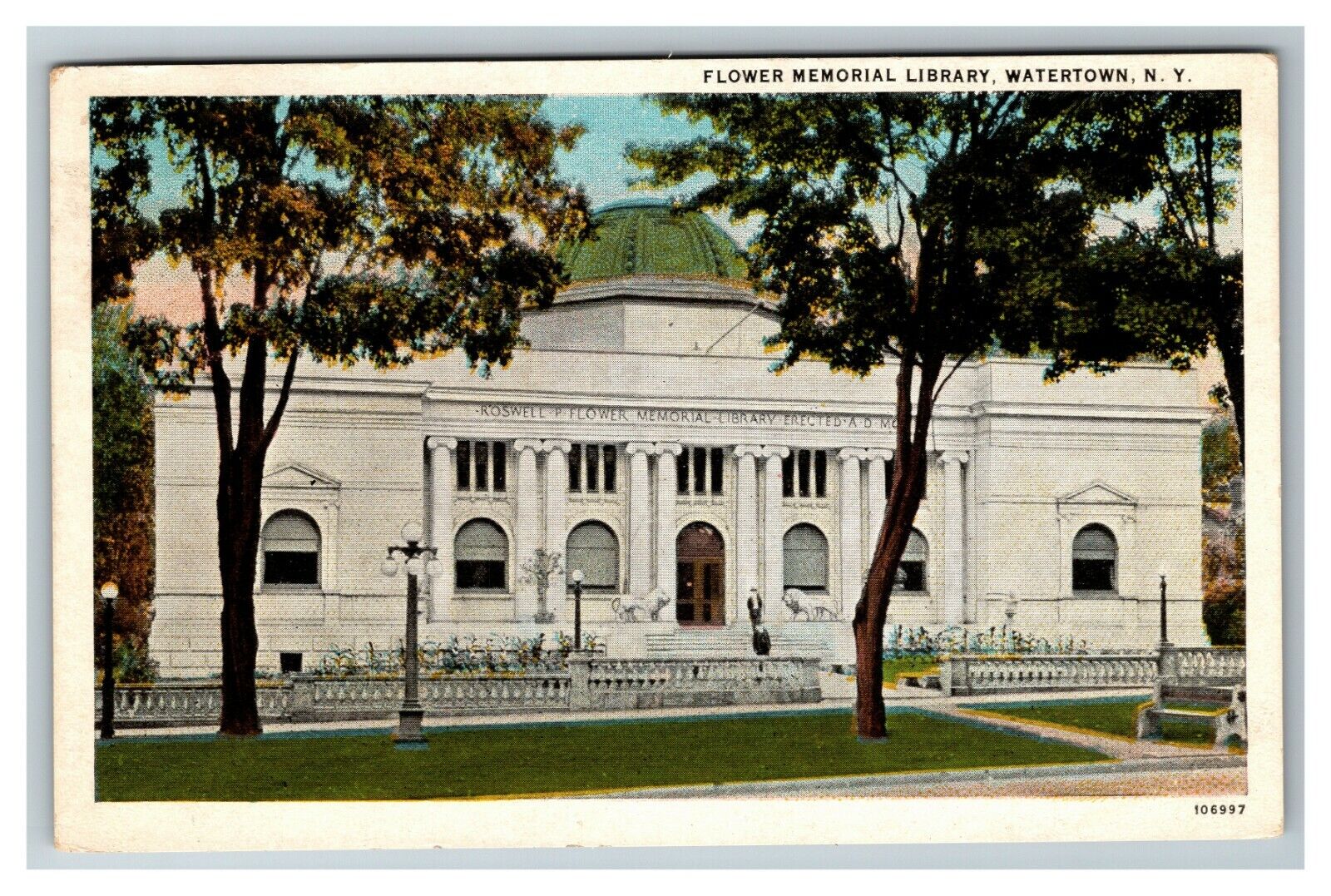 Flower Memorial Library, Watertown NY c1927 Vintage Postcard